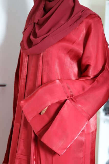 maroon three piece abaya